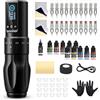EZ TATTOO Kit per Tatuaggi - Kit Macchina per Tatuaggi con 6 Corse 2.2-4.0mm Macchina per Tatuaggi Senza Fili, Alimentazione a Batteria 1600mAh, 20Pz Aghi per Tatuaggio per Gli Artisti del Tatuaggio