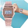 GOTOTOP Orologio da Polso Digitale con Cinturino in Acciaio Inossidabile, Orologio da Polso Rettangolo a Luce Posteriore, Display 12/24 Ore, Data, Settimana, Allarme, Cronografo (Oro Rosa)