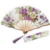 BICBLL Ventaglio pieghevole a mano, con fiori cinesi in tessuto, con manico in bambù, in stile cinese, con nappe per decorazione da parete e regali
