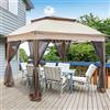 BAKAJI Gazebo 3 x 3 metri Pieghevole con Zanzariere Tessuto Poliestere Impermeabile Struttura in Metallo Richiudibile a Fisarmonica Tendone Portatile Fiera Mercato Giardino Esterno + Custodia Beige