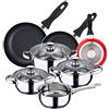 San Ignacio - Faro, Set di 3 padelle, batteria di 7 pezzi, diametro 16, 20 e 24 cm, rosso, alluminio pressofuso, antiaderente, induzione