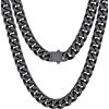 Bestyle Collana Acciaio Uomo Donna, Catena Miami Nera 12MM, Cuban Chain Lunga 55cm, Necklace for Men Idee Regalo per Compleanno