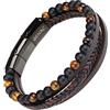 genac Bracciale da uomo con perle di pietre naturali 6mm e vera pelle multi tessuta di alta qualità con chiusura magnetica rimovibile in acciaio inossidabile per reg (Marrone)