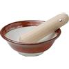 Asayu Japan Mortaio in Ceramica con Pestello in Legno, Realizzato in Giappone, Lavabile in Lavastoviglie e Adatta al Microonde, Set Ripple Ridge Suribachi e Surigoki (Rosso Beige)
