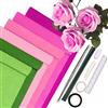 HanCheng Confezione da 6 rotoli di carta crespa multicolore, 6 rotoli da 25 x 200 cm, carta crespa rosa sfumata con 15 fili per fioristi, nastro per fioristi, nastro adesivo double face, righello per fili