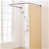 Yampos Bastone Tenda Doccia a Forma di U, [Entrambi i lati: 60 cm - 132 cm, Medio: 76,2 cm - 116,8 cm] Barra Doccia Angolare Regolabile per il Bagno con 12 Ganci e Supporto per Soffitto