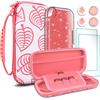 TIKOdirect Carrying Case for Nintendo Switch lite, Shockproof Portable Travel Bag with Glitter Galaxy case, Screen Protectors and Cute Leaf Thumb Grips Caps, Animal Crossing Pink