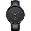BUREI Orologio da uomo da donna con quadrante nero ultra sottile e minimalista, quadrante blu analogico, lancette blu con cinturino in pelle nera