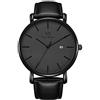 BUREI Orologio da polso analogico al quarzo da donna Vigor Rigger Ultra Thin Men quadrante nero con cinturino in vera pelle argentata (Grigio)