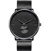 BUREI Orologio da uomo Orologio da polso al quarzo analogico minimalista con quadrante nero ultra sottile con cinturino a maglie in acciaio inossidabile nero