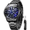 OLEVS Orologi da uomo al quarzo scheletro ruota auto da corsa in acciaio inox casual sport impermeabile luminoso orologio da uomo