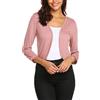 Parabler Cardigan Donna Corto 3/4 Maniche Bolero Festivo Elegante Cardigan Aperto Anteriore Casual Giacca Unicolore Spalla Giacca Corta Bolero Rosa M