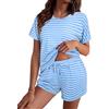 Litherday Pigiama Donna Estivo Cotone Corto Pigiami da Donna Due Pezzi Set da Notte a Righe Girocollo e Pantaloncini con Tasche Casual da Casa Confortevole Morbido