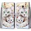 Mo-Somnus Cover per Samsung Galaxy J3 2016, Custodia in PU Pelle Magnetica Libro Flip Caso Antiurto Portafoglio [Supporto Stand] con Porta Carte e Cinturino da Polso Wallet Case (Gatti 2)