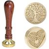 BaiJ Timbro Ceralacca, 2 Pcs Timbri per Sigillo Ceralacca Personalizzato con Manico in Legno, Timbro di Cera Lacca per Matrimonio & Biglietti D'Inviti & Buste Regalo, Albero Vitale/Cuore