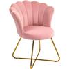HOMCOM Poltrona da Camera da Letto in Velluto, Poltroncina da Salotto con Schienale a Petalo, Sedia Imbottita Moderna con Gambe Incrociate in Acciaio per Soggiorno e Sala da Pranzo, 69x64x80 cm, Rosa