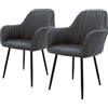 ML DESIGN modern living ML-Design Set di 2 Sedie da Pranzo con Schienale e Braccioli Antracite Sedia da Cucina con Rivestimento in Similpelle Poltroncina Imbottita con Gambe in Metallo Sedie Ergonomiche da Soggiorno