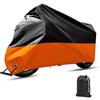 JNNJ Copertura Moto Impermeabile, Universale Impermeabile Moto Telone Copertura, Moto Scooter Anti-Uv Polvere per Esterni, Poliestere Copertura Resistente Polvere per Scooter Motocross(Nero/Arancio)