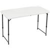 Amazon Basics Tavolo pieghevole rettangolare, 1,2 m, 4 regolazioni di altezza, portatile, con maniglia, per interni ed esterni, leggero, da viaggio, picnic, campeggio, bianco, 121,4 x 60,7 x 86,1 cm
