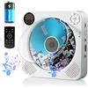 FELEMAN Lettore CD portatile con Bluetooth, lettore CD ricaricabile montabile a parete con altoparlanti Radio FM Lettore musicale Audio domestico con copertura antipolvere Schermo LED