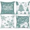 Lanpn 4 Pezzi Federe Cuscini Natalizi Copricuscini Natalizia 40x40cm, Federa Natale Decorativo Fiocchi di neve Inverno, Decorazioni Natalizio per Divani Letto in Camera da Letto(Bianco e Verde Chiaro)
