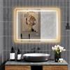 COSTWAY Specchio da Parete 80 x 60cm, Specchio da Bagno Rettangolare con Luce Led a 3 Colori, Interruttore Touch, Funzione Antivapore e Memoria, IP44