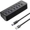 PremiumCord Hub USB Superspeed , 7x USB Tipo A, USB 3.2 Gen 1 5 Gbps, Interruttore Porta, Capocorda Caldo, Led, Nero, Lunghezza Cavo 1 m