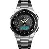 TONSHEN Uomo e Ragazzo Sportivo Orologi da Polso 50M Impermeabile Plastica Cassa e Acciaio Inossidabile Cinturino LED Analogico Quarzo Doppio Tempo Orologio (Argento)