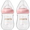Oberni Biberon in vetro da 150 ml con portata lenta tettarella di livello 1, biberon per 0 mesi di nutrizione neonatale, rosa / confezione da 2