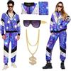 LGZIN Costumi Anni '80 Anni '90 Uomo Donna, Costume Tuta Anni '80 con Giacca, Pantaloni, Collana, Sunglasses, Abbigliamento Anni '80, Vestito Retrò da Uomo Anni '80 e '90 per Carnevale Halloween