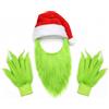 YONEEKSS Accessori per costume da mostro verde, guanti pelosi Grinch, barba e cappello di Babbo Natale, per adulti, Halloween, Natale, cosplay, feste in costume, accessori di scena