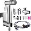 xocome Set per bidet, doccetta a doppia funzione, in acciaio inox spazzolato, con valvola a T G1/2 e un adattatore G3/8, per doccia, bagno, igienica, pulizia dei pannolini