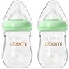 Oberni Biberon in vetro da 150 ml con portata lenta tettarella di livello 1, biberon per 0 mesi di nutrizione neonatale, verde, confezione da 2