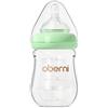 Oberni Biberon in vetro da 150 ml con portata lenta tettarella di livello 1, biberon per 0 mesi di nutrizione neonatale, verde, 1 confezione