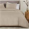 SSW HOMES Set copripiumino super king size, a righe, in raso, con federe, ultra morbido, ipoallergenico (beige, 220 x 260 cm)