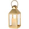 NUPTIO Lanterne D'oro Decorative Interni: Lanterna Da Giardino In Metallo Alta 28.5cm Con Vetro Candela A Colonna - Decorazione Caminetto Per Natale Casa Soggiorno Veranda Tavolo Da Matrimonio