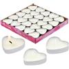 Aomhrek Candele Decorative Bianche, Candele Tealight a Forma di Cuore per Sorprese Romantiche, Decorazioni San Valentino e Matrimonio, Pacco da 50