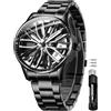 OLEVS Orologi da uomo al quarzo scheletro ruota auto da corsa in acciaio inox casual sport impermeabile luminoso orologio da uomo