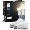 Philips Hue White Lampadina Smart LED, Attacco E27, 9.5W, Luce bianca, Dimmerabile, Controllo con Bluetooth e Hue App, Funziona con Alexa, Google Assistant e Apple HomeKit, Pack da 2
