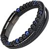 genac Bracciale da uomo con perle di pietre naturali 6mm e vera pelle multi tessuta di alta qualità con chiusura magnetica rimovibile in acciaio inossidabile per reg (Blu)