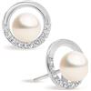 SECRET & YOU Orecchini Donna Perle Coltivate d'Acqua Dolce a Bottone 7,5-8 mm e Zirconi | Argento 925 Rodiato | Farfalline Grandi
