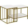 HOMCOM Set di 2 tavolini estraibili quadrati, piano bianco effetto marmo e piede in metallo dorato