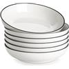 MALACASA Serie REGULAR Piatti per Pasta in Porcellana da 1250 ml, Piatti Fondi, Set di Ciotole per Insalata da 6 Pezzi, Bianco con Bordo Nero