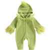 CocMouse Tutina natalizia per neonata e ragazzo, a maniche lunghe, con cappuccio, motivo mostro peloso, colore: verde, D verde, 18-24 Months