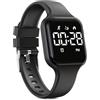 Focwony Orologio digitale per bambini, impermeabile, con contapassi, display a LED, cronometro, per bambini, ragazzi, ragazze, adolescenti, Nero , misura unica, Moderno