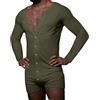 Caxndycing Tuta Intera da Uomo, Body per Adulti, Pigiama Tinta Unita, Biancheria Intima Termica Elasticizzata, Maniche Lunghe, Bottoni, Verde 01, S