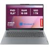 Lenovo IdeaPad Slim 3 Notebook 15,6" FHD (1920x1080), AMD Ryzen 7 7730U, 16GB RAM, 1TB SSD, Grafica Integrata, Windows 11 Home, WiFi 6 - Arctic Grey, Esclusiva Amazon