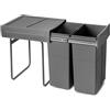 Emuca - Contenitore per la raccolta differenziata Recycle da montare sul fondo e da estrarre manualmente in cucina 2x25lt, Grigio antracite, Tecnoplastica