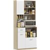 HOMCOM Mobile Dispensa in Legno con Cassetto, 3 Armadietti e 4 Ripiani Aperti, 80x35x180 cm, Bianco