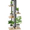 Outsunny Portapiante a 4 Ripiani dallo Stile Industriale in Legno di Abete e Metallo, 45x25x110 cm, Nero e color Legno